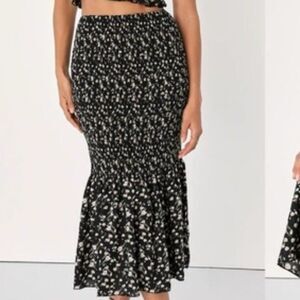 Lulu's Major Crush Black Floral Print Smocked Maxi Skirt Ditsy Size XL NWT